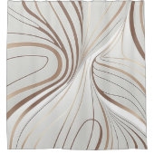Abstracte witte streep- en taupkleuren douchegordijn (Voorkant)