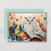 Abstracte witte uil op kleurrijke bosboomtak briefkaart (Voorkant / Achterkant)