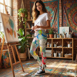 Abstracte witte vlinders kleurrijke verfspatten leggings