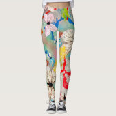 Abstracte witte vlinders kleurrijke verfspatten leggings (Voorkant)