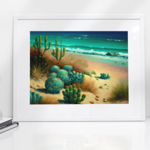 Abstracte woestijn door het Zee Beach schilderen Poster