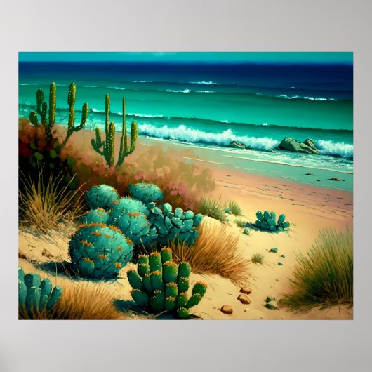 Abstracte woestijn door het Zee Beach schilderen Poster (Voorkant)