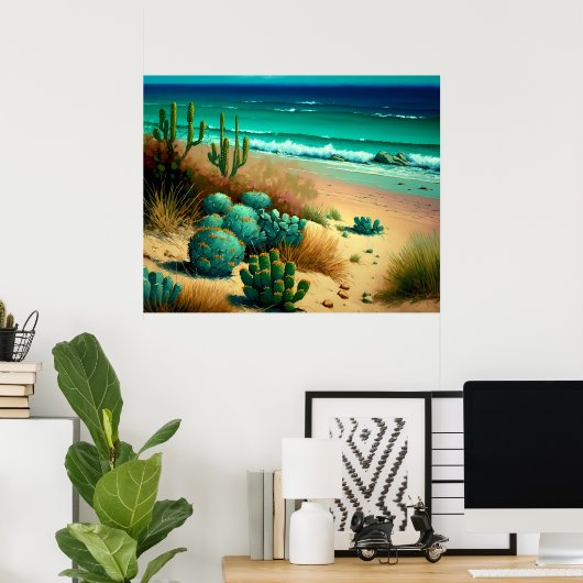 Abstracte woestijn door het Zee Beach schilderen Poster (Thuiskantoor)