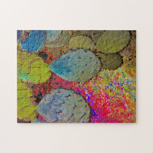 Abstracte woestijnprickly Pear Cactus Red en Green Legpuzzel (Horizontaal)