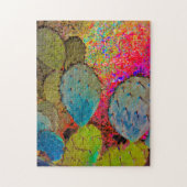 Abstracte woestijnprickly Pear Cactus Red en Green Legpuzzel (Verticaal)