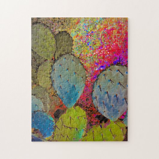 Abstracte woestijnprickly Pear Cactus Red en Green Legpuzzel (Verticaal)