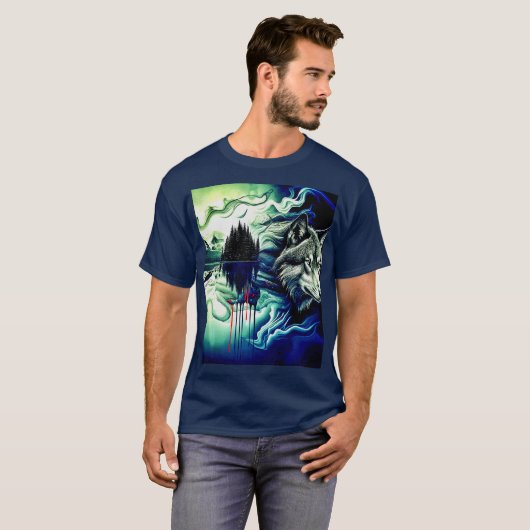 Abstracte Wolf & Bossen T-shirt (Voorkant volledig)