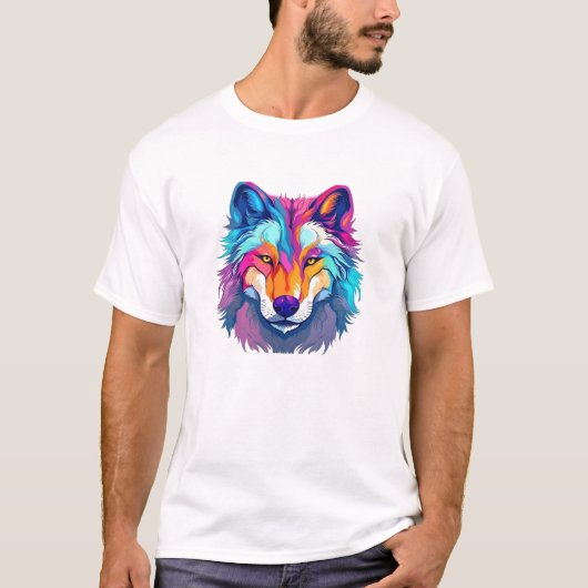 abstracte wolf logo met coole kleuren t-shirt (Voorkant)
