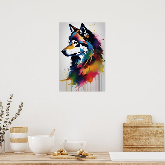 Abstracte Wolf Portrait Art Poster (Keuken)