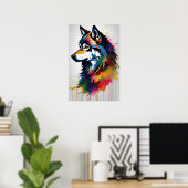 Abstracte Wolf Portrait Art Poster (Thuiskantoor)