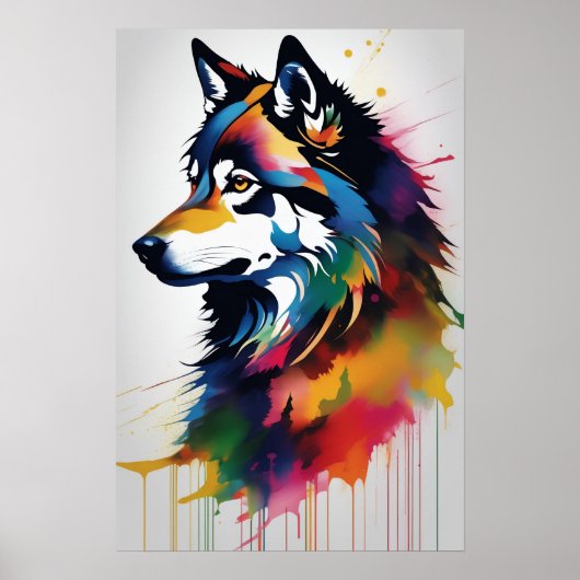 Abstracte Wolf Portrait Art Poster (Voorkant)