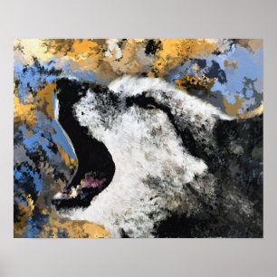 ABSTRACTE WOLF WILDLIFE BLAUWE GOUD POSTER