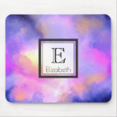 Abstracte wolken in Paars roze en geel monogram Muismat (Voorkant)