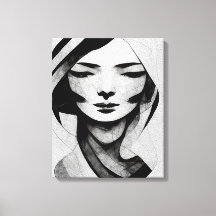 Abstracte Woman Face Wall Art Black en White