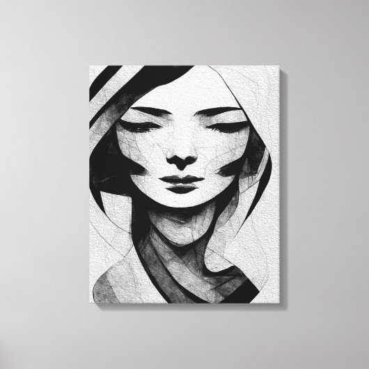 Abstracte Woman Face Wall Art Black en White Canvas Afdruk (Voorkant)