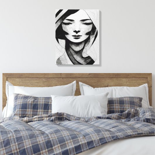 Abstracte Woman Face Wall Art Black en White Canvas Afdruk (Insitu (Slaapkamer))