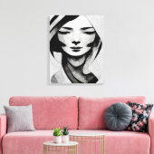 Abstracte Woman Face Wall Art Black en White Canvas Afdruk (Insitu (Woonkamer))
