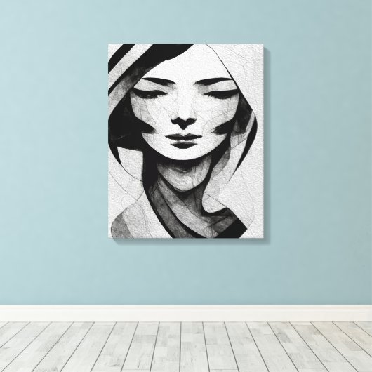 Abstracte Woman Face Wall Art Black en White Canvas Afdruk (Insitu (Houten vloer))