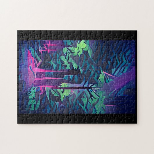 Abstracte woudkunst roze en groen legpuzzel (Horizontaal)