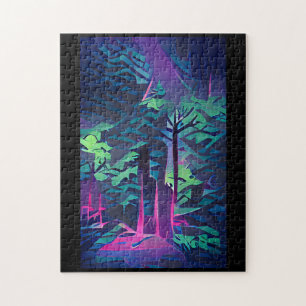 Abstracte woudkunst roze en groen legpuzzel