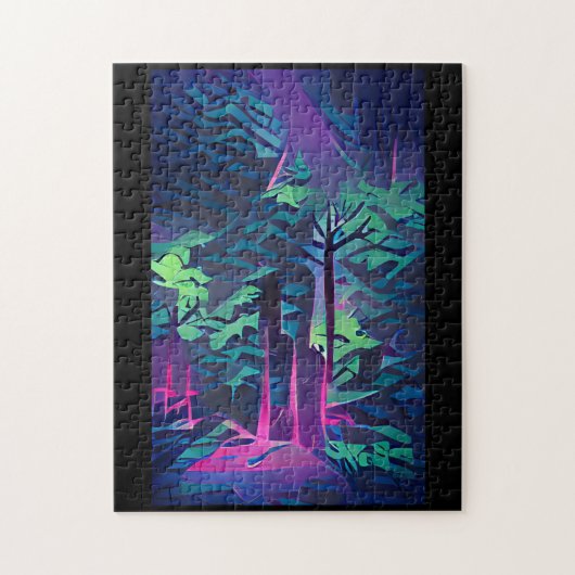 Abstracte woudkunst roze en groen legpuzzel (Verticaal)