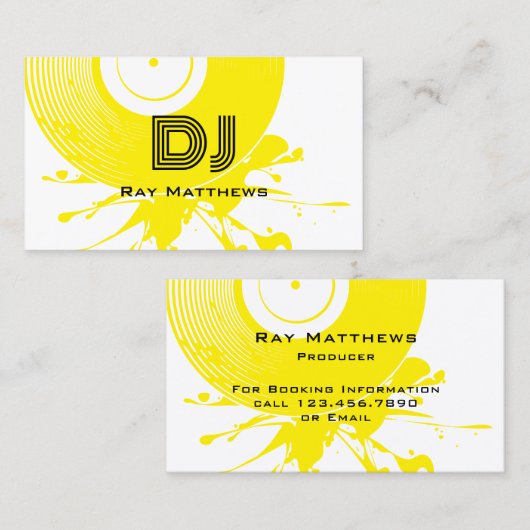 Abstracte Yellow Disc DJ Muziekproducent Visitekaartje (Voorkant / Achterkant)