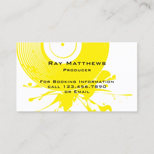 Abstracte Yellow Disc DJ Muziekproducent Visitekaartje (Achterkant)