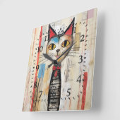 Abstracte Yellow Eyed Happy Cat Vierkante Klok (Hoek)