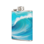 Abstracte zachte blauwe oceaan spatgolven heupfles (Links)