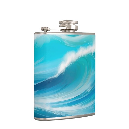 Abstracte zachte blauwe oceaan spatgolven heupfles (Rechts)