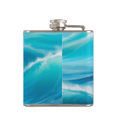 Abstracte zachte blauwe oceaan spatgolven heupfles (Achterkant)