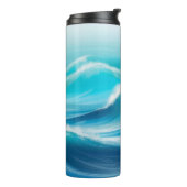 Abstracte zachte blauwe oceaan spatgolven thermosbeker (Gedraaid links)