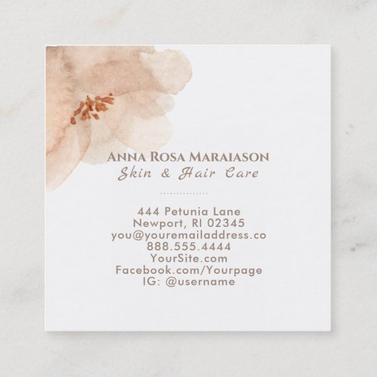 ~* Abstracte zachte perzik beige bloemige Waterver Vierkante Visitekaartje (Achterkant)
