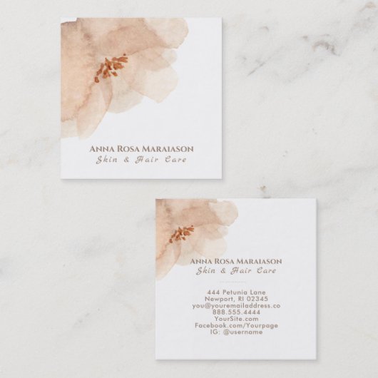 ~* Abstracte zachte perzik beige bloemige Waterver Vierkante Visitekaartje (Voorkant / Achterkant)