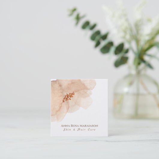 ~* Abstracte zachte perzik beige bloemige Waterver Vierkante Visitekaartje (Staand voorkant)