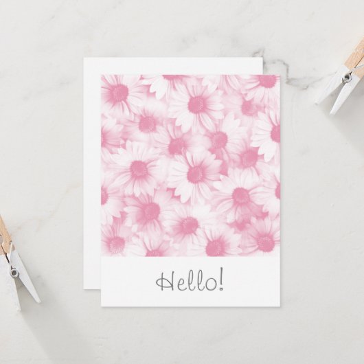 Abstracte Zachte Roze Daisy Pattern Kaart (Voorkant / Achterkant in situ)