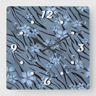 Abstracte zebra tijgerleerbloemen vierkante klok