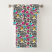 Abstracte zebrastrepen met bladverfsplash bad handdoek (Insitu)