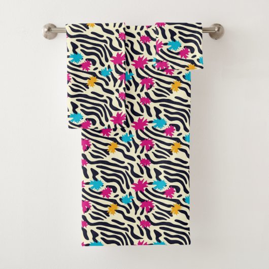 Abstracte zebrastrepen met bladverfsplash bad handdoek (Insitu)