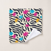 Abstracte zebrastrepen met bladverfsplash bad handdoek (Wasdoekje)
