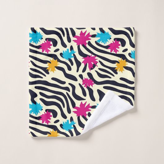 Abstracte zebrastrepen met bladverfsplash bad handdoek (Wasdoekje)
