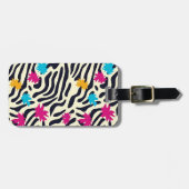 Abstracte zebrastrepen met bladverfsplash bagagelabel (Voorkant horizontaal)