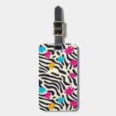 Abstracte zebrastrepen met bladverfsplash bagagelabel (Voorkant verticaal)