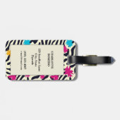 Abstracte zebrastrepen met bladverfsplash bagagelabel (Achterkant horizontaal)