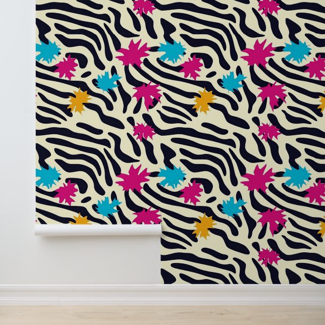 Abstracte zebrastrepen met bladverfsplash behang (Applicatie)