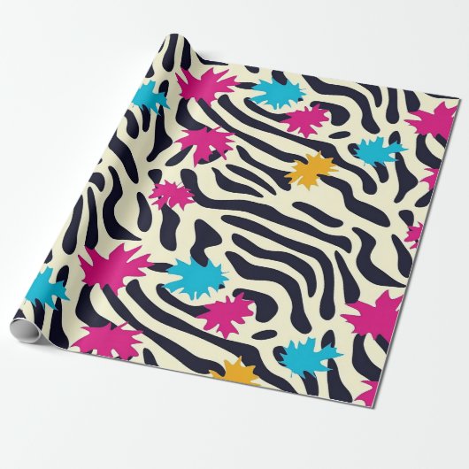 Abstracte zebrastrepen met bladverfsplash cadeaupapier (Uitgerold)