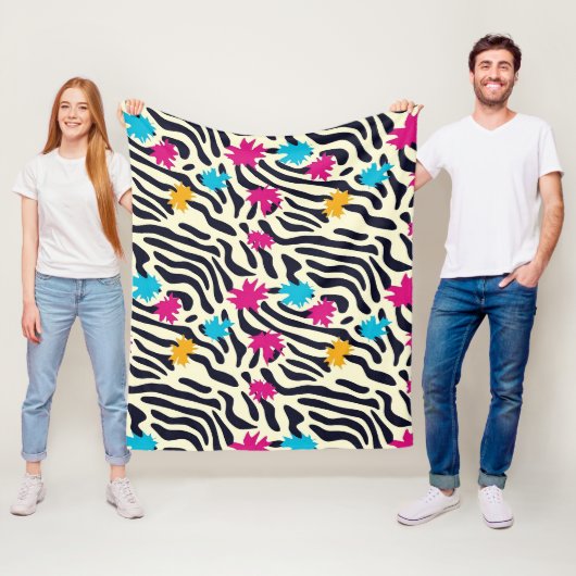 Abstracte zebrastrepen met bladverfsplash fleece deken (In situ)
