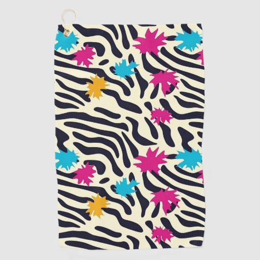 Abstracte zebrastrepen met bladverfsplash golfhanddoek (Voorkant)