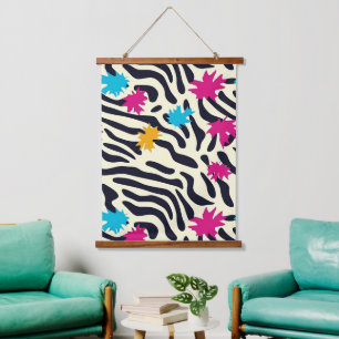 Abstracte zebrastrepen met bladverfsplash hangend wandkleed