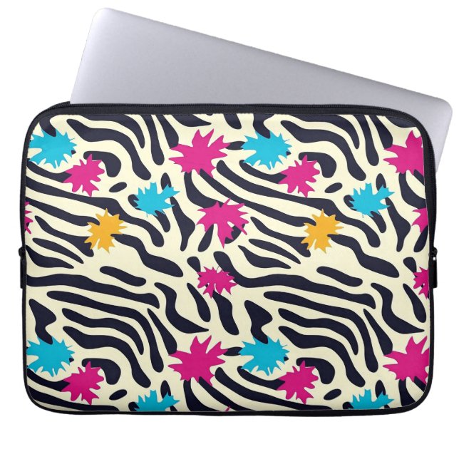 Abstracte zebrastrepen met bladverfsplash laptop sleeve (Voorkant)